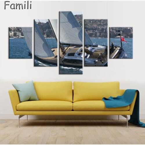 Mordern Seascape Painting Sailing Boat Oil Picture Wall Art Canvas Prints Cuadros Decoration Modular Painting NO Frame 5Pieces