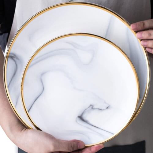 European-style Phnom Penh Marble Plate Dinner Plate Western Pizza Pizza Plate Household Kitchen Ceramic Dishes and Dishes