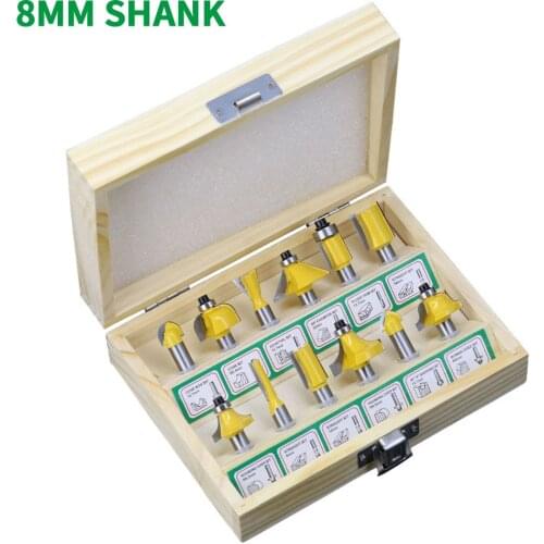12PC/Set 8MM Shank Milling Cutter Wood Carving Router Bit Set 1/4 Wood Cutter Carbide Shank Mill Woodworking Trimming Tools Set