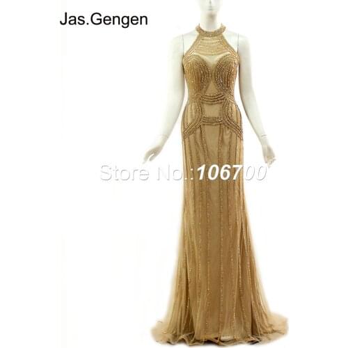 High Quality Hand Made Beading Formal Evening Dress High Neck Halter Sheer Illusion Mermaid Long Bridal Marrige New Prom Gowns