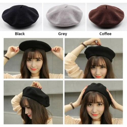French Style Solid Casual Vintage Womens Hat Beret Plain Cap Girls Wool Warm Winter Berets Beanie Hats Femme Aldult Caps