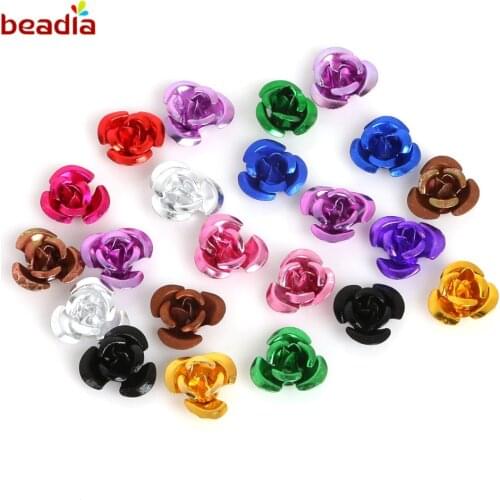 Wholesale 100pcs Hole 1mm Multicolor Aluminum Rose Flower Tiny Metal Beads For DIY Jewelry Findings Clothing Accessories