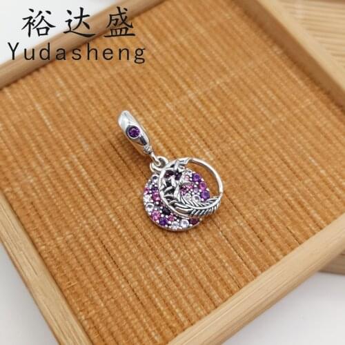 2021 Fall Spread Love Everywhere You Go Pendant Feather Dangle Charm Mixed with Pink Cubic Zirconia and Purple Glass