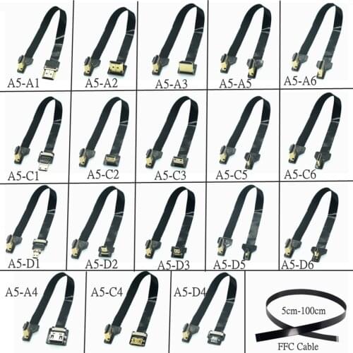 A5 Ribbon Flat FPV HDMI-Compatible Connector Flexible Cable Raspberry Pi 4 Micro HD To HD/Mini HD Female 90 Degree FFC 20pin