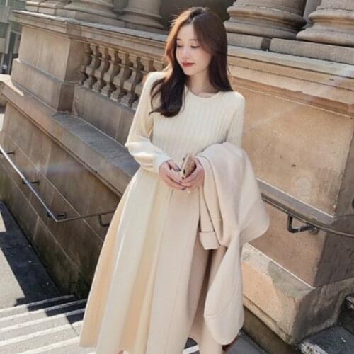 Thick Winter WomenS Dress 2021 Fall Sweater Women Dress Long Sleeve Knitted Dresses Maxi Vintage Oversize Dresses Knitting