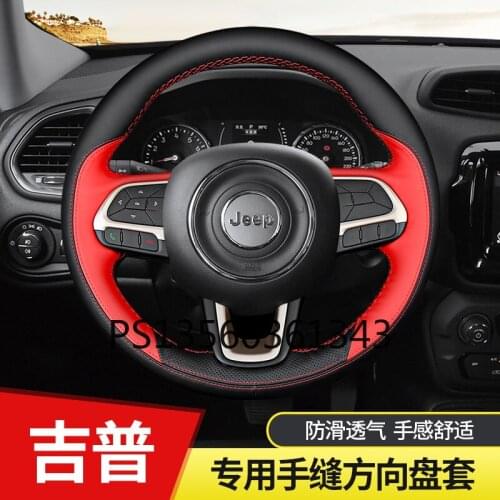 Suitable for Jeep Compass Commander Wrangler Renegade Cherokee hand-stitched leather steering wheel cover