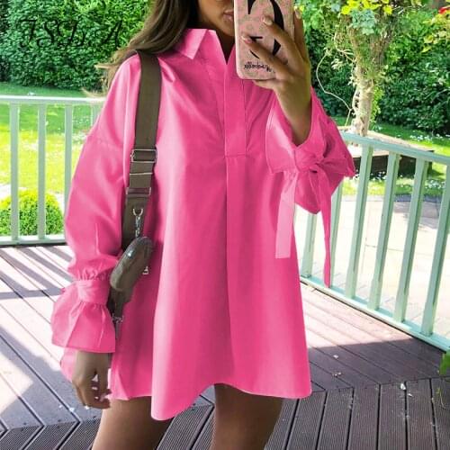 FSDA 2021 V Neck Casual Shirt Dress Long Sleeve Women Oversized Autumn Winter Blue Y2K Loose Sexy Mini Party Dresses