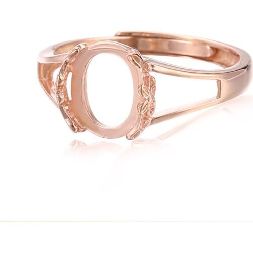 Adjustable Ring Blank for 7x9mm/8x10mm/10x14mm/13x18mm/9x9mm/12x12mm Oval or Round Cabochons Rose Gold Plated 925 Silver