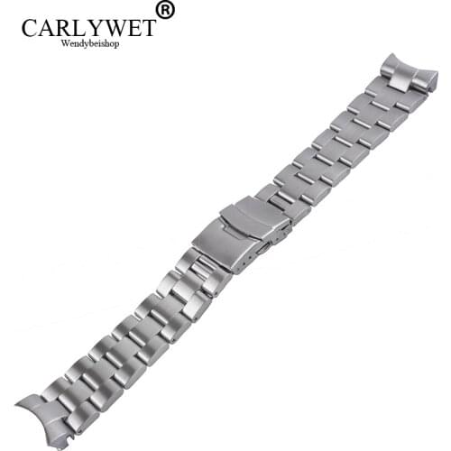 CARLYWET 22mm Sliver All Brush Stainless Steel Wrist Watch band Replacement Metal Watchband Bracelet Double Push Clasp For Seiko