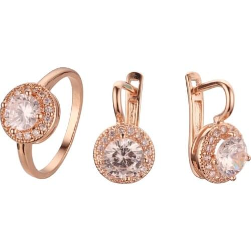 2021 Luxury White Stone Jewelry Sets 585 Russian Gold Color Plating Women Jewelry Girlfriend Gift