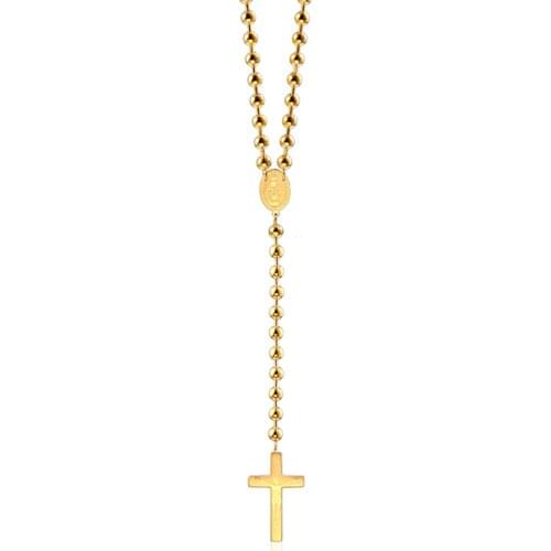 RIR Communion Rosary Long Catholic Necklace with Crucifixes Stainless Steel 6mm Prayer Beads Religious Jewelry