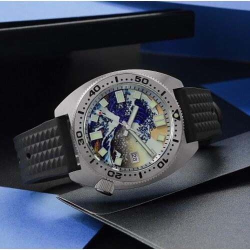 San Martin Diver 6105 Wave 3D Printing Full Luminous Kanagawa Surfing Dial NH35 Automatic Mechanical Men Watch Sapphire Date
