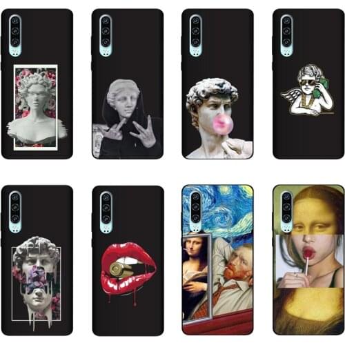 QAQsam Silicone For Huawei P30 Lite Case Cartoon Statue Abstract Art Painted Soft TPU For Huawei P30 Pro / P30 Cover Capa Fundas