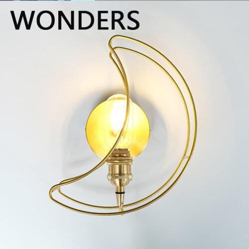 Nordic minimalist moon wall lamp luxury art bedside brass wall lamp living room decorative lamp aisle corridor background lamp