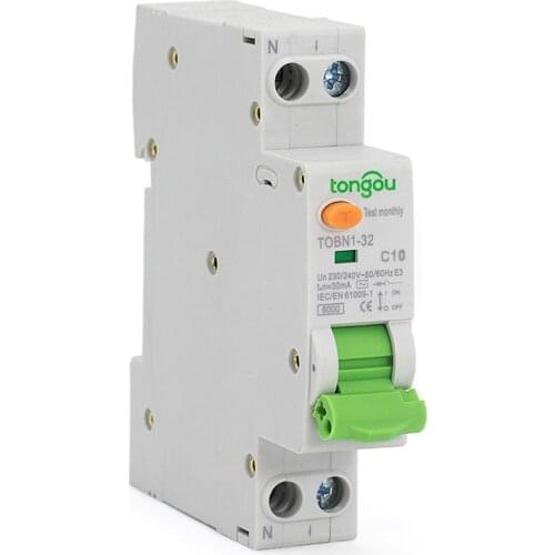 Type AC RCBO 10A 30mA 6KA 18mm 1P+N Residual Current Circuit Breaker with Over Current and Leakage Protection Differential