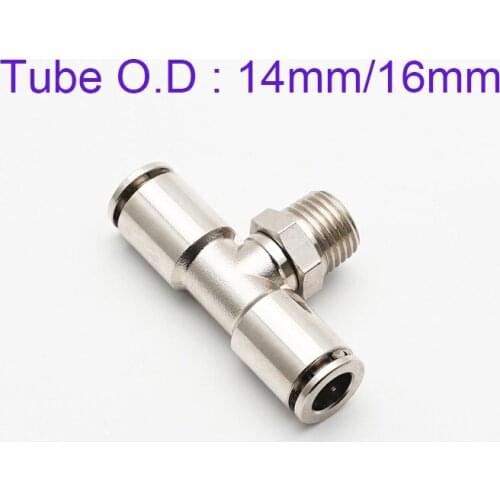 PB 14mm/16mm Tube Copper Nickel-plated T Joint Tee 1/4 1/2 3/4 Male High Temperature Pressure Metal Quick Pipe Connector
