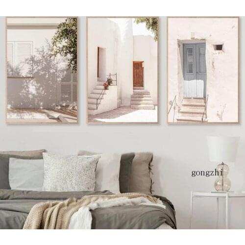 Spain Vintage Door Building Floral Photography Posters Summer Travel Canvas Painting Prints Mediterranean Wall Art Picture Decor
