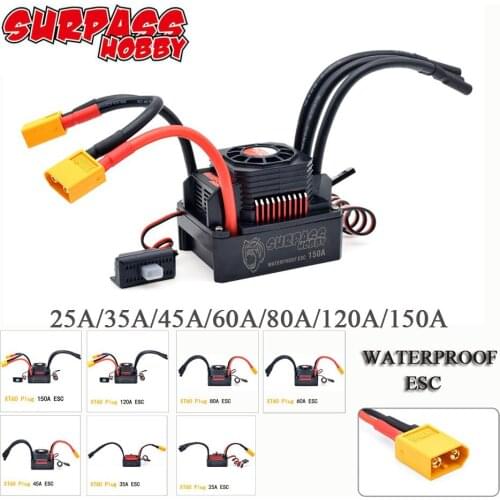 Waterproof XT60 Brushless Electronic Speed Controller 25A 35A 45A 60A 80A 120A 150A ESC for 1/8 1/10 1/12 1/18 RC Car