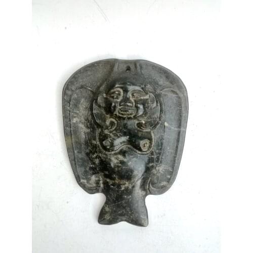 YIZHU CULTUER ART Collection Old China Hongshan Culture Black Magnet Jade Wing Buddha Pendant Gift
