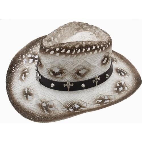 Women Men Western Sun Hat With 2019 Band Handmade Weave Lady Gentleman Beach Sun Sombrero Cowboy Hat Size 58CM A0081