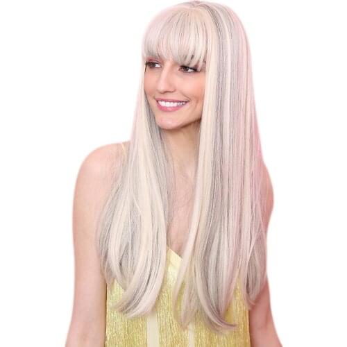 24inch Women Beige Resistant Long Straight Hair Cosplay Costume Wig