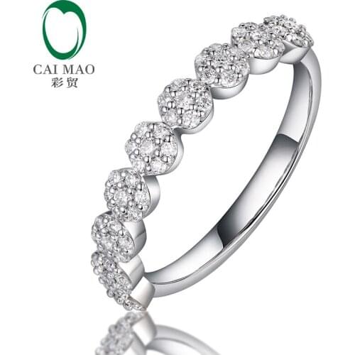 CaiMao Natural 0.34ctw Cluser Diamonds Band 14kt White Gold Engagement Wedding Ring for Women