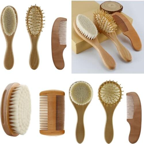 1 set Portable Baby Care Wooden Brush Comb Set Natural Wool Comb Hair Brush Infant Head Massager Bath Brush Baby Shower Gift