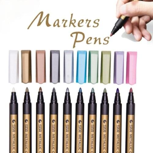 10 Colors Fine Metallic Markers Paints Pens Art Permanent Writing Drawing Markers for Photo Album Gift Card DIY Craft