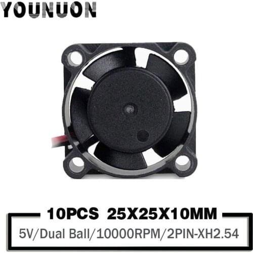 10 Pieces Dual Ball Bearing 25mm 25x25x10mm Cooling Fan 5V Cooling Cooler Fan Mini Brushless Motor Fans
