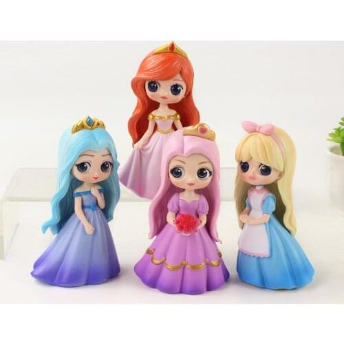 10cm 4pcs/set Disney Princess Dolls Mermaid Cinderella Snow White PVC Model Collection Figure Toys