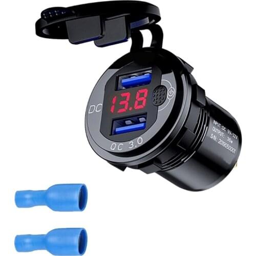 124B Dual USB Outlet Charger with Voltmeter for Car Boat RV 12-24V USB QC3.0 Charger