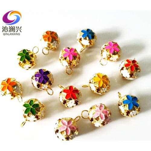 14mm 10pcs/pack Golden base Coloured hollowed Small bells DIY Festive accessories