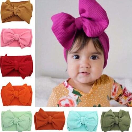 20Pcs/lot Large Double Layer Hair Bow Headband Baby Hot Sale Elastic Hair Band Kids Solid Turban Head Wrap Hair Accessories