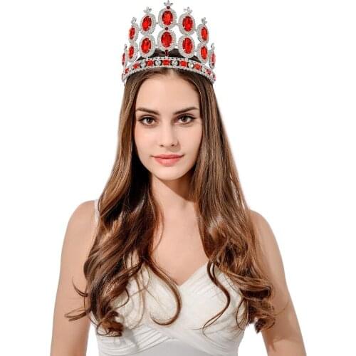 2017 New Fashion Magnificent Red Crystal Bridal Tiaras 5.2inch Crystal Wedding Crown for Bride Wedding Pageant hair accessories