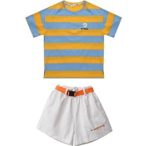 2021 Kids Girls Clothes Set Summer Short Sleeve T-shirt +Shorts Hot Pants Outfits Baby Clothing 3 4 5 6 7 8 9 10 11 12 13 14Year