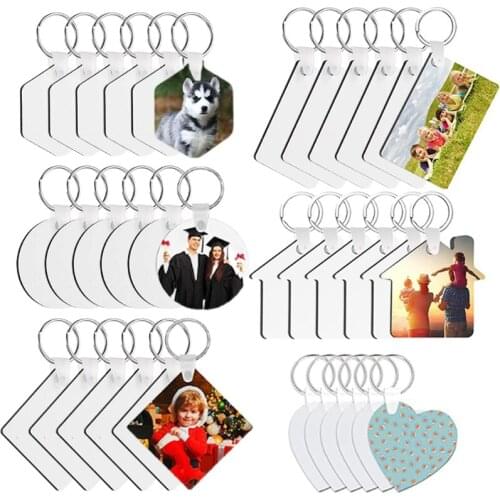 30 Pcs/Set Sublimation Blank Keychains Thermal Transfer Key Chain Double-Side Printed MDF Keyrings Key Tags with Split Rings for