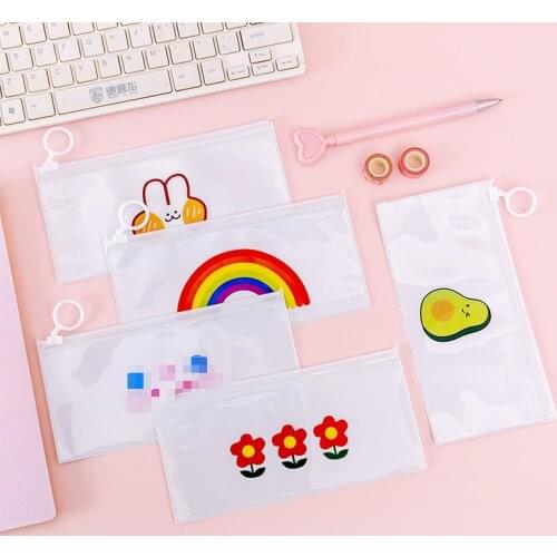 50PCS Ring Zipper File Bag Korean Small Fresh Stationery Collection Information Student Pencil Bag School Supplies
