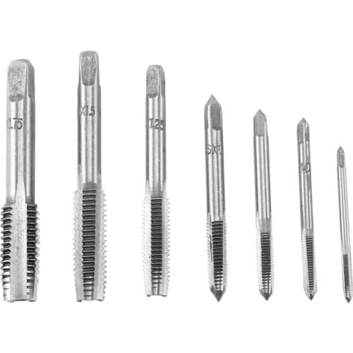 7Pcs M3 to M12 metal Hand Screw Machine Metric Taper Plug Tap Drill Bit Kit Silver