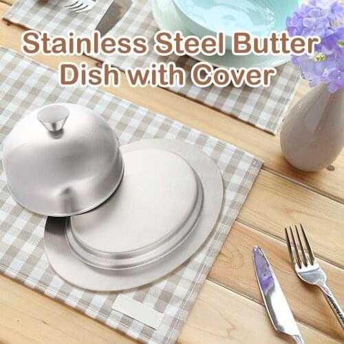 Behogar Stainless Steel Butter Dish Box Cheese Dessert Serving Tray Plate Holder Container with Cover Lid