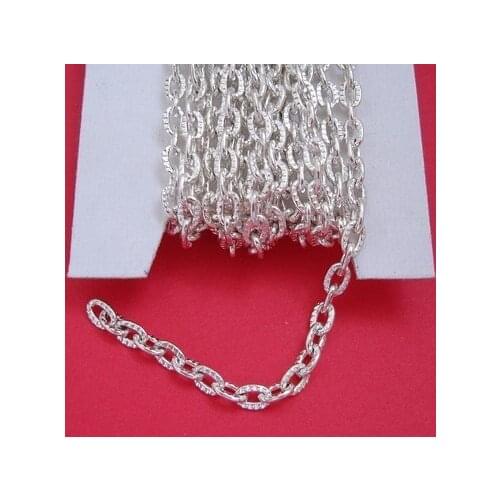Free shipping!!!!100M/lot Silver Plated Flat Textured Cross Cable Chain 4.5*3mm