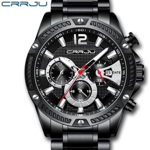 CRRJU Men Watch Top Brand Luxury Quartz Watch 30M Waterproof Sport Stainless Steel Waterproof Watch Men relogio masculino