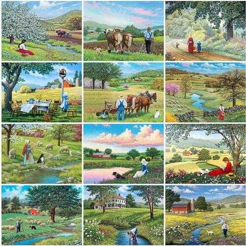 Arts and Crafts Landscape Grassland Diamond Painting Nordic Scenic Jewel Cross Stitch Paint Diy Home Room Decor 5D Full Drills