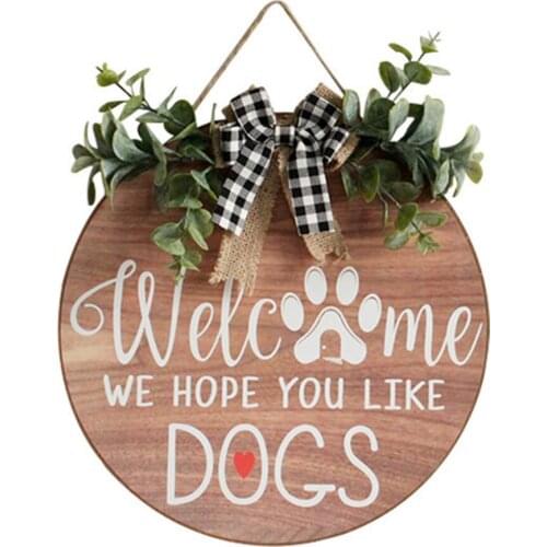 Welcome Sign Decoration Wreath Home Outdoor Decorations Wood Housewarming Gift Coffee Color Door Hanging Bowknot