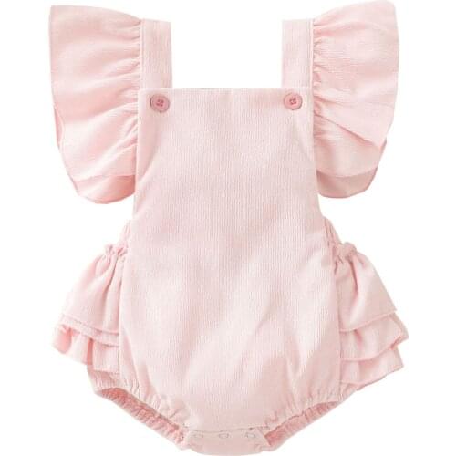 Ma&Baby 0-24M Summer Infant Newborn Baby Girl Romper Ruffles Jumpsuit Pink Color Overalls Outfits