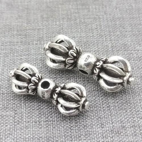 2pcs of 925 Sterling Silver Double Dorje Vajra Beads for Buddhism Bracelet