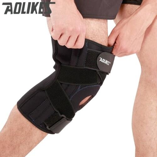 AOLIKES Adjustable four springs Hinged Wraparound Knee Brace Patella Compression Knee Supports basketball Kneepad Relief