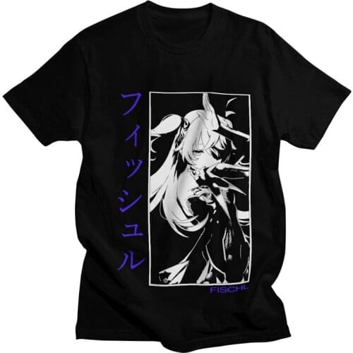 Fischl Genshin Impact T Shirt for Men Cotton Harajuku Tshirt Graphic Tee Short Sleeve Anime Game T-shirt Slim Fit Clothing Merch