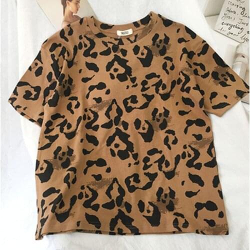 Spring and Summer New Leopard Print Round Neck Short Sleeve T-Shirt Thick Pure Cotton Loose Trend Fashion New 2021