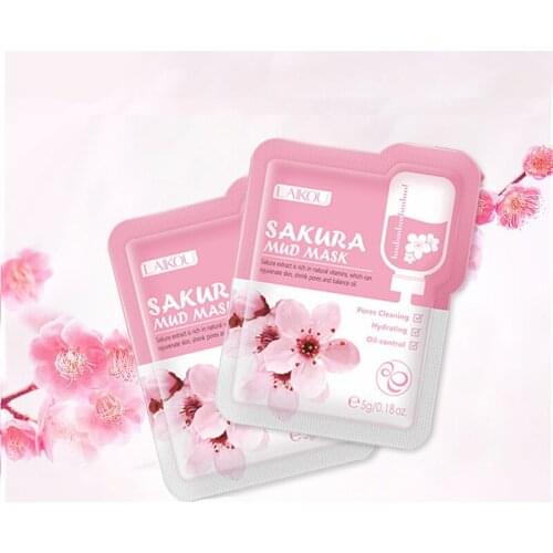 LAIKOU 12Pcs Sakura Mud Face Mask Deep Cleaning Shrink Pores Moisturizing Oil Control Whitening Skin Blackhead Remover Skin Care