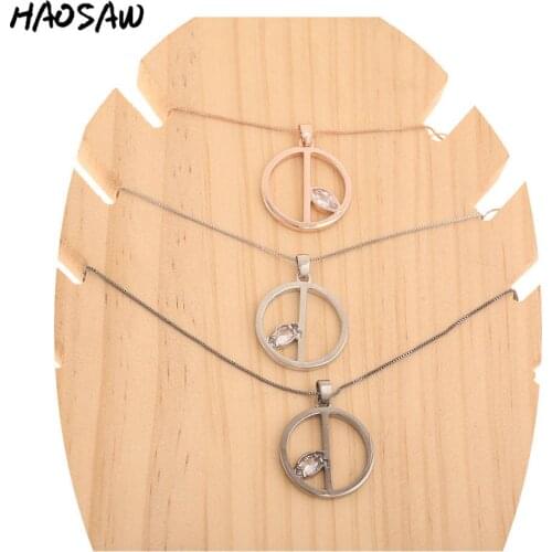 HAOSAW Choose Color/Micro Pave Charms/Round Anti-War Pendant Necklace/Large Stone Charm Necklace/Women Jewelry Making